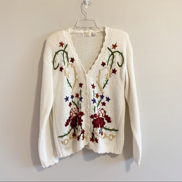 Vintage Cardigan Sweater Twee Floral Embroidered Long Sleeve Knit Art Teacher - Picture 13 of 14